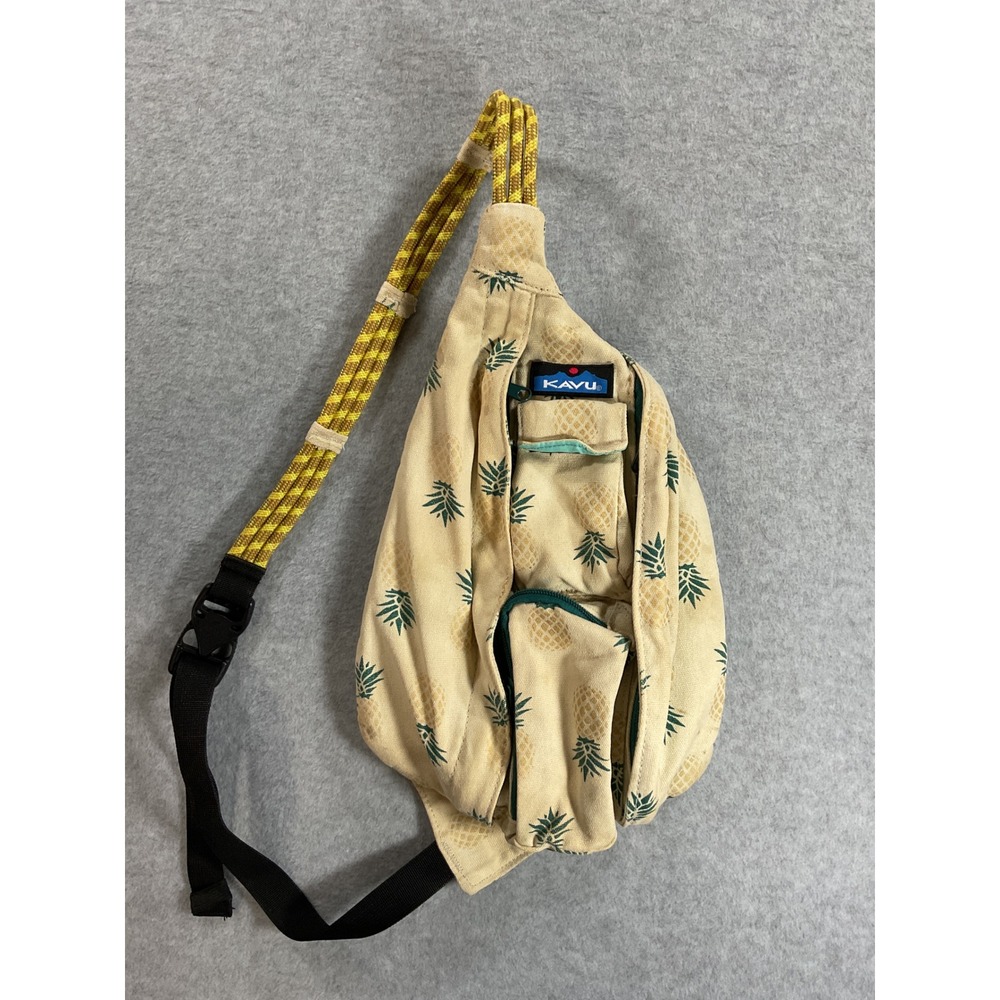 KAVU Rope Bag Sling Backpack Pineapple Print Cream Canvas Crossbody Hiking Bag